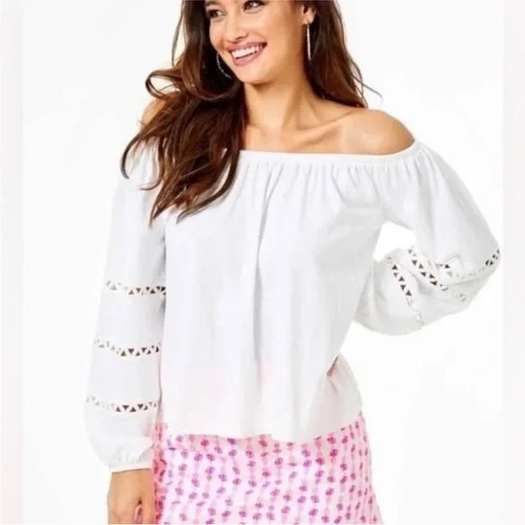 Lilly Pulitzer NWT White Katt Off Shoulder Blouse Top Size Large - Picture 2 of 5